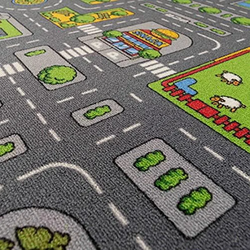 Children's Boys City Town Car Roads Interactive Playroom Playmat Soft Play Carpet Mat