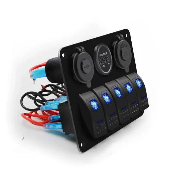 Boat switch panel car Marine waterproof multi-function rocker RV 12-24V waterproof aluminum panel switch