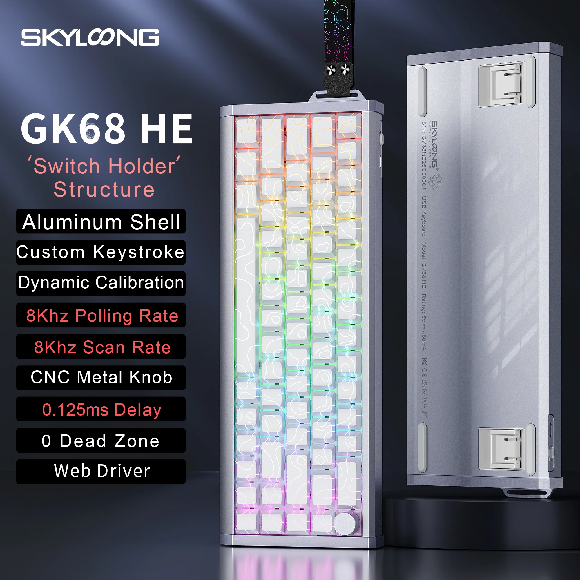 

SKYLOONG Магнитная клавиатура Алюминиевый корпус Новый 61/68 Низкопрофильный 8 кГц RT 0,01 мм Быстрый триггер PBT Keycap RGB Проводная игровая клавиатура