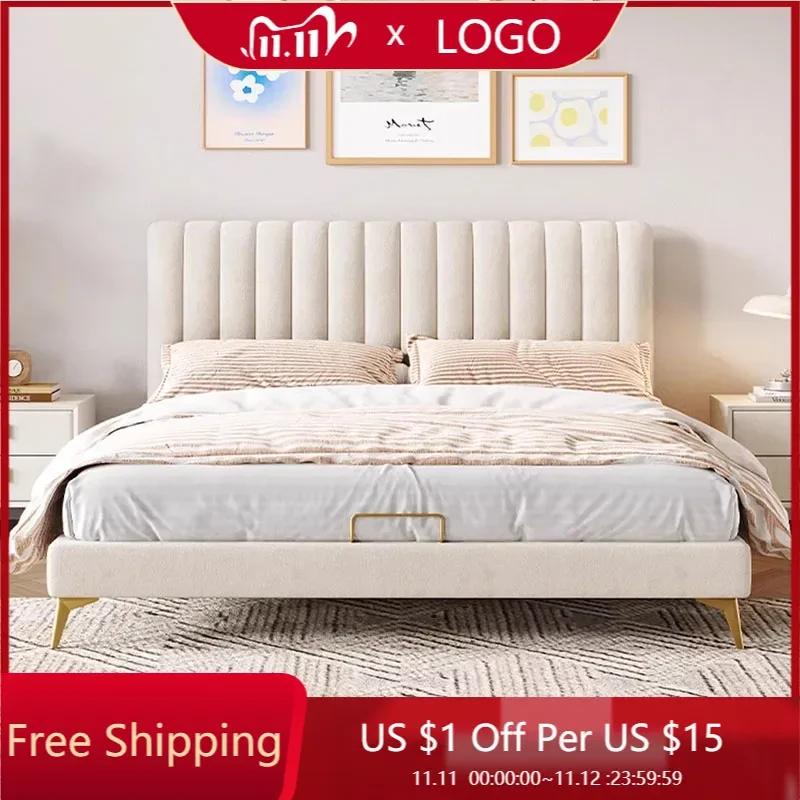 

White Wood French Bed American Cloth Master Queen Size Bed Headboards Reading Camas Moderrnas Inteligentes Bedroom Furniture