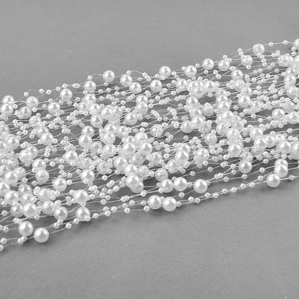 

10pcs Beaded Chain Roll Imitation Craft Decor Wedding Accessory Light Weight White Elastic Beads for Handbag
