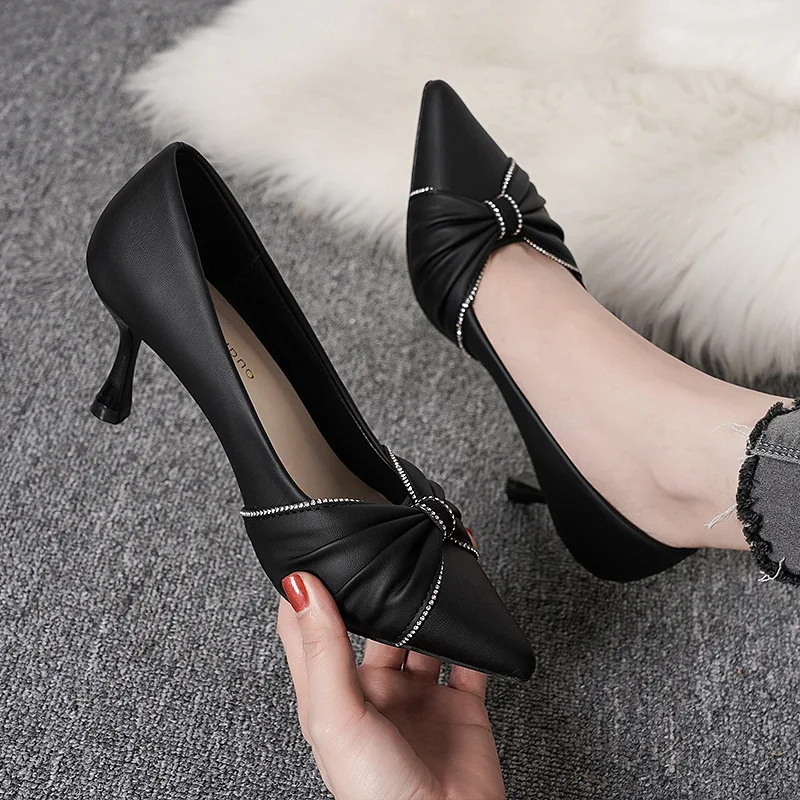 Black High-heeled Women\'s Slender Heel 2024 Autumn New Pointy Work Shoes Temperament Career Women\'s Shoes Not Tired Feet