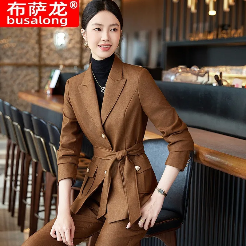 2024Autumn and Winter New Purplish Red Suit Jacket Women's Pants Professional Casual Two-Piece Suit Fashion High-End