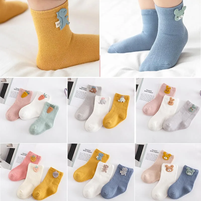 Baby 3 Pairs/Lot Cotton Socks Cartoon Patch Socks Boy Socks Girl Socks Newborn Soft Socks Kids Clothing