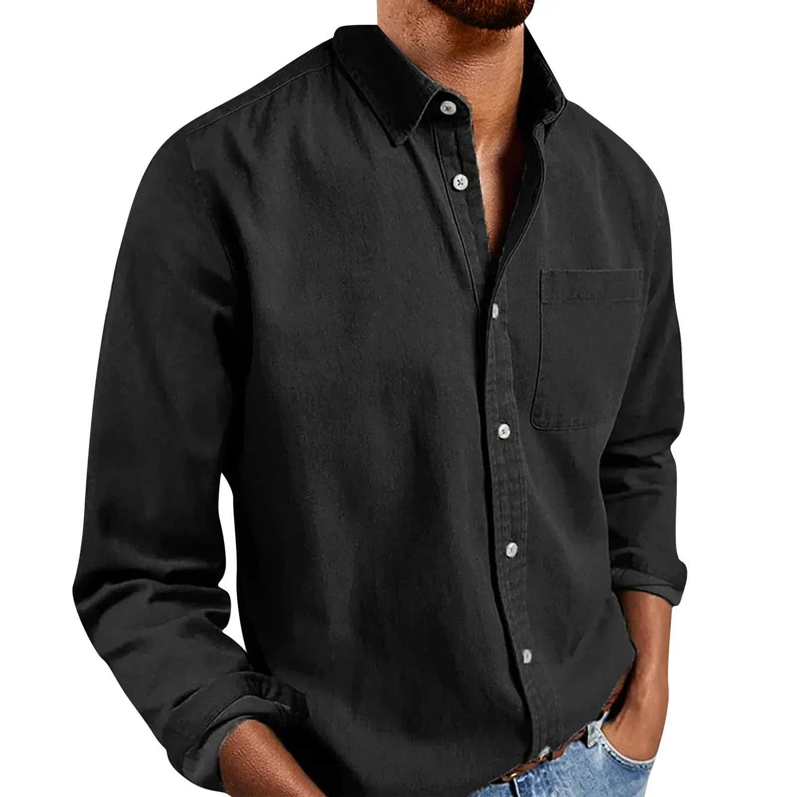 

Classic Men's Shirt Simple Casual Micro Elastic Long Sleeved Cardigan Button Up Cardigan 202 Spring And Autumn Season