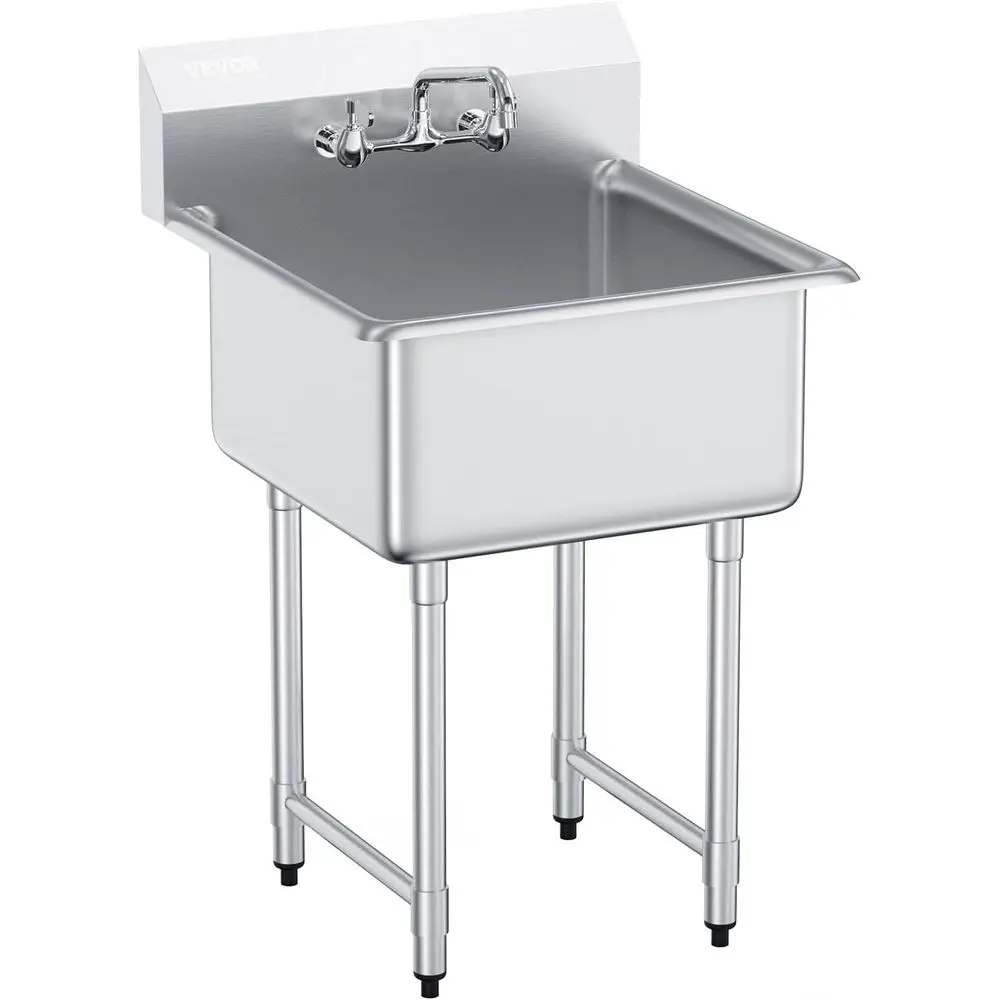

StainlSteel Prep & Utility Sink, 1 Comparent ree Standing Small Sink Include aucet & legs, 27"x24" Commercial Single Bowl Sinks