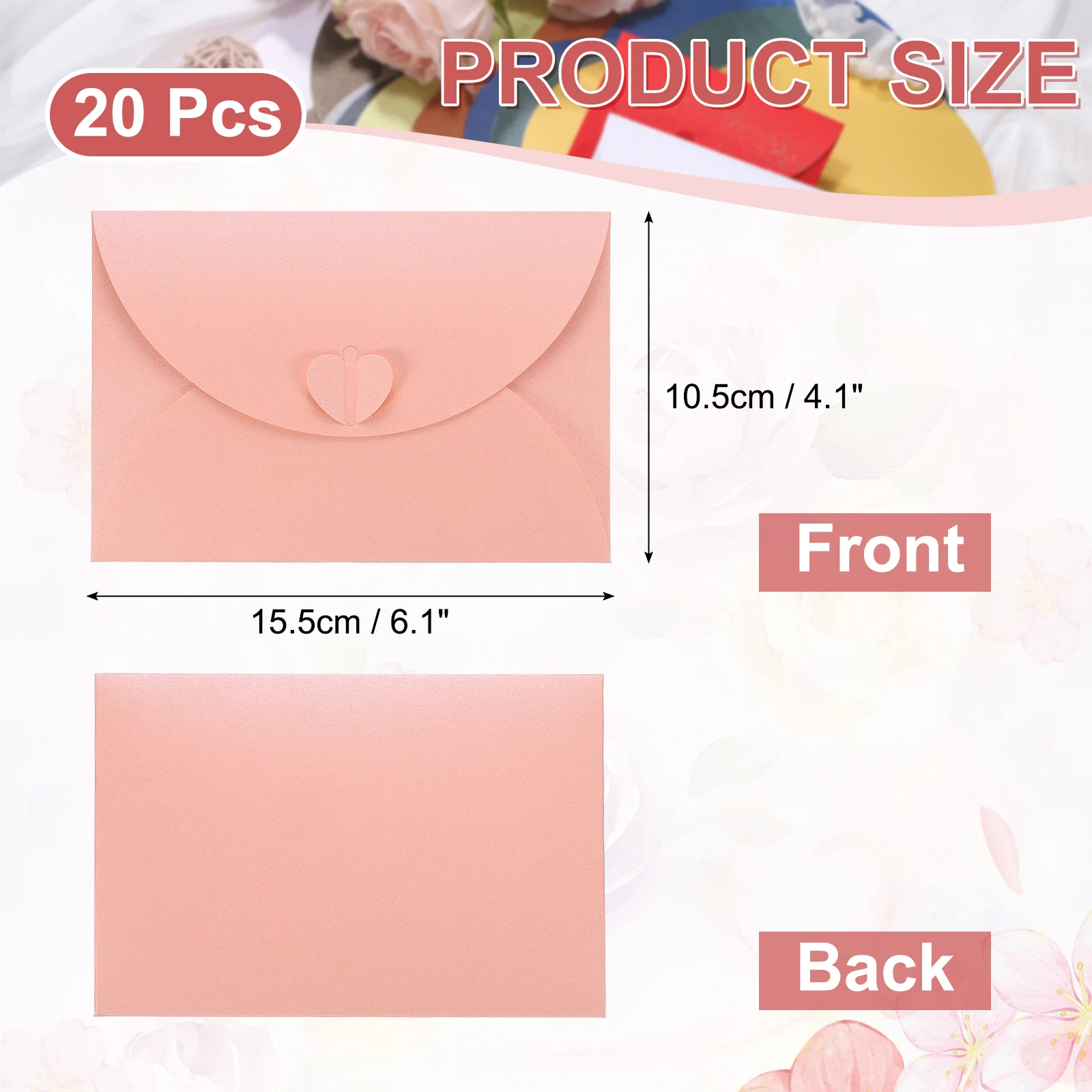 

20Pc Pearlescent Paper Envelopes Mini Colored Envelope Card Holder with Heart Clasp for Birthday Weddings Business Greeting Card