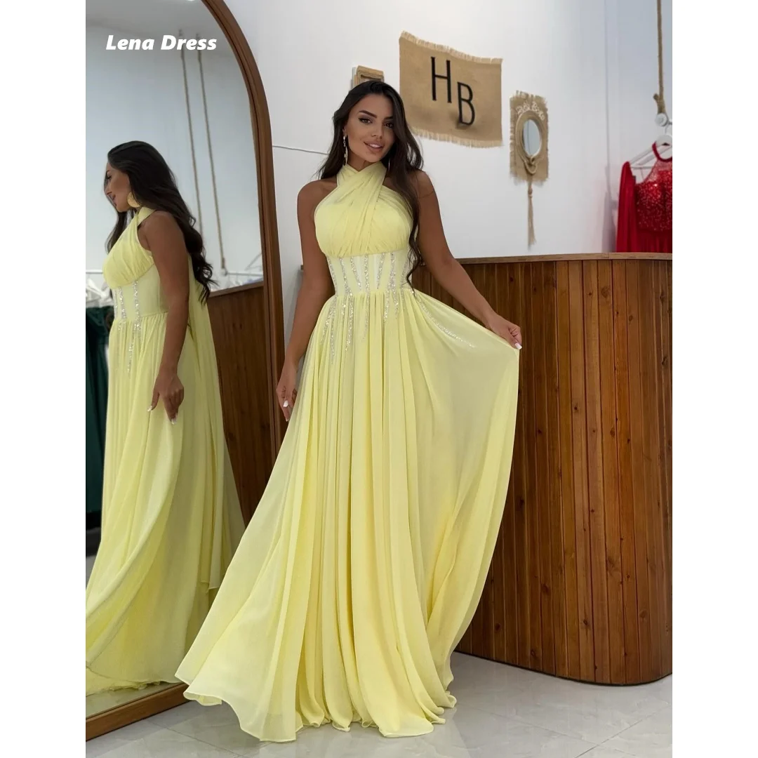 

Lena Customized Wedding Evening Dress Woman Modest Prom Dress 2025 Yellow Sleeveless Chiffon A-line Elegant Long Dresses Party