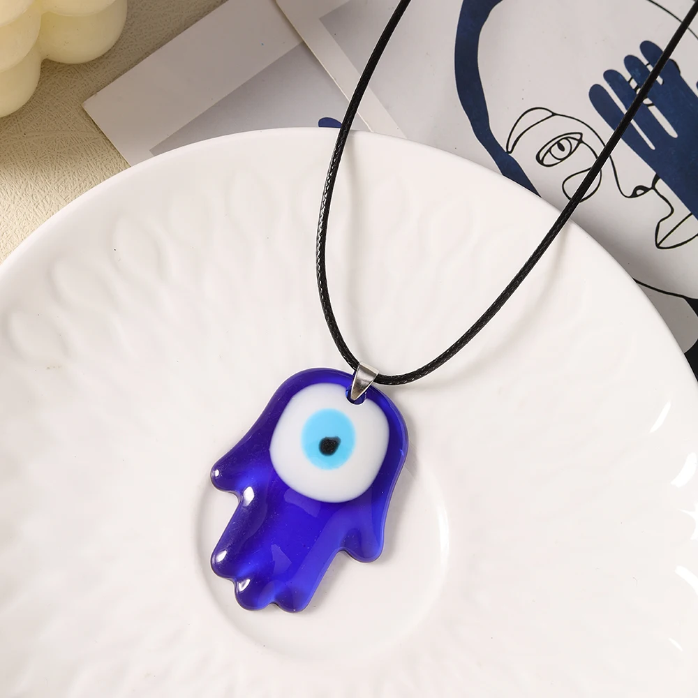 Aihua Türkisches Böses-Auge-Anhänger-Halskette, Glücksbringer Blaues Böses Auge Hamsa-Hand-Seilkette für Damen und Herren, Schmuckgeschenke – Detail 8