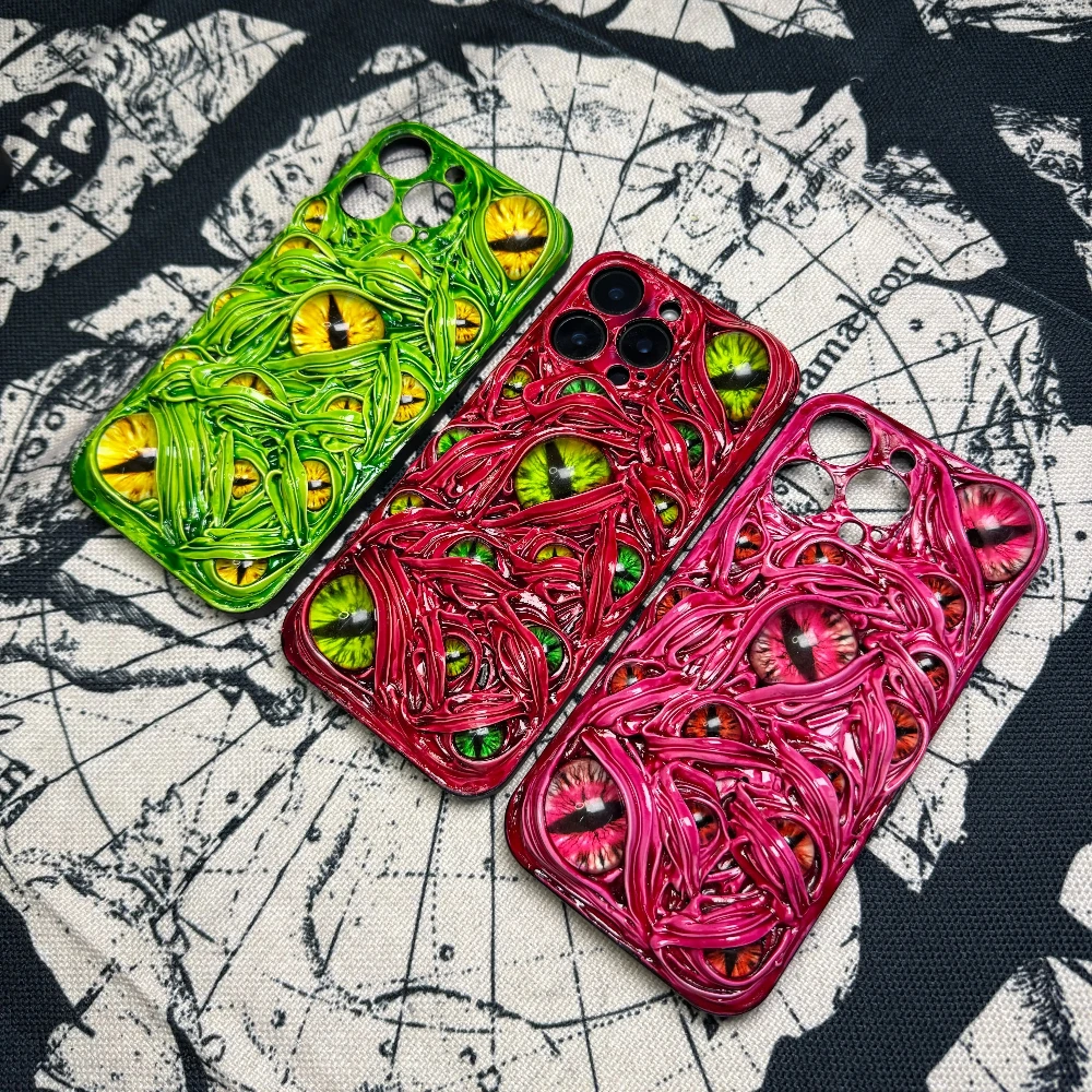 

4061 Handmade Evil Eye Dopamine Color Phone Case 3D Dark Gothic Style with Glowing Customizable All Smartphones Fits Any Mobile