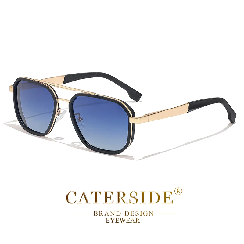 CATERSIDE Retro Polygonale Polarisierte Sonnenbrille für Herren, Punk-Metallrahmen, Flacher Oberteil, Doppelbrücke, Sonnenbrille zum Fahren und Angeln – Detail 10