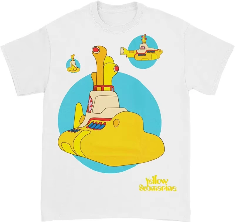 Yellow Submarine Floating Sub White The Beatles Band T-Shirt Cotton Graphic Tee Men Women Summer Streetwear