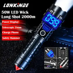 Ultra Powerful 199999LM White Laser Flashlight Type-C Charging Telescopic Zoom Shot 2000m Rechargeable Torch Tactical Flashlight