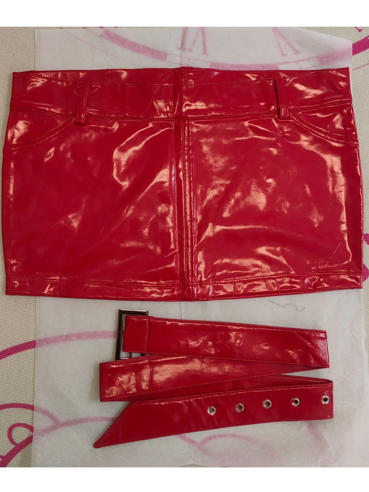 S-4XL Wet Look PVC Pencil Skirt Shiny PU Leather Micro Mini Skirts Sash Package Hip Miniskirt Faldas Cortas Jupe Sexy Clubwear