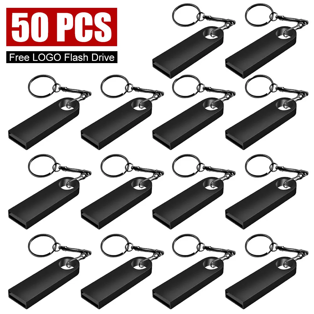 

50PCS High Wholesale Free Laser Custom Speed USB Flash Drive 4GB 8GB 2.0 16GB 32GB 64GB 128GB Pendrive Metal USB Sticks With Key