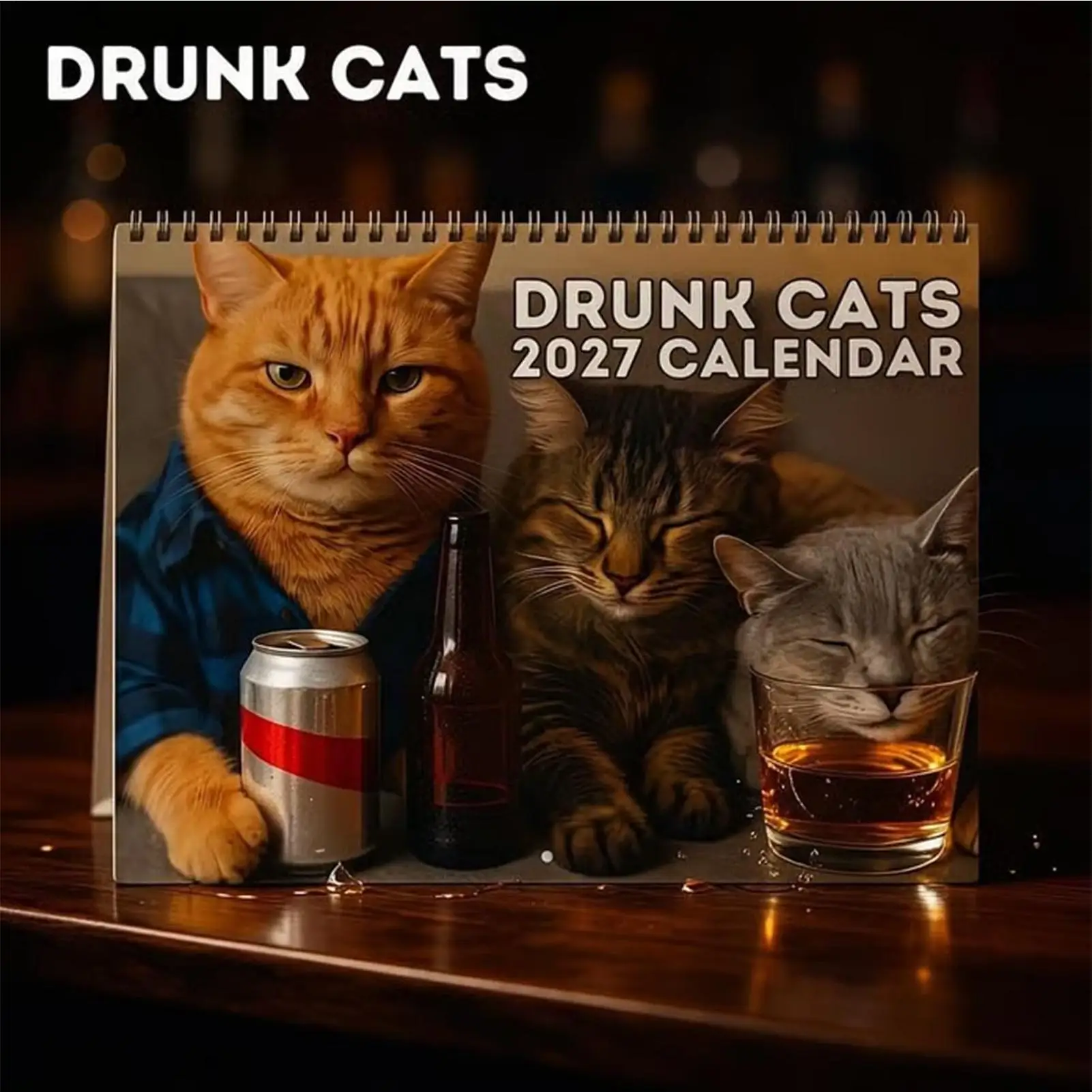 2027 Drunken Cat Calendar Funny Drunk Cats Illustrations Schedule Planner Wall 12 Month Calendar Home Office Decoration