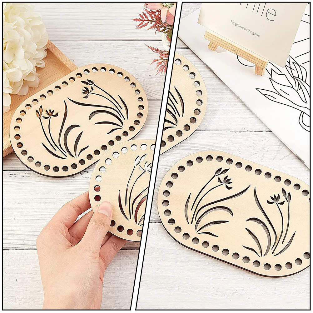 

2Pcs DIY Elliptical Wooden Bag Bottom Base High Durability Crochet Knitting Craft Supplies Pre-Drilled Holes for Bag Making