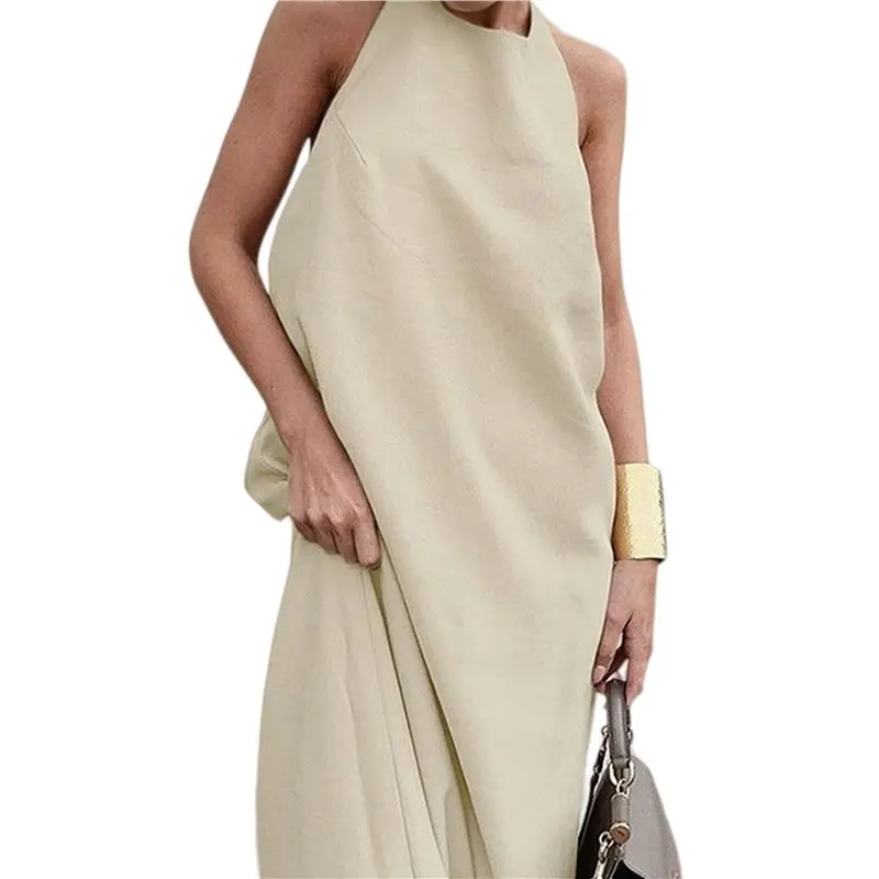Women's Halter Neck Bodycon Maxi Dress With Keyhole Cutout And Side Slit Khaki L
