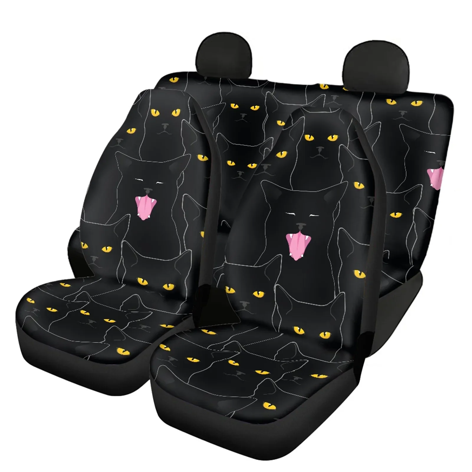 Black Cat Yellow Eyes Design Car Interior Seat Covers Slip-Resistant Front and Back Car Seat Cushion Easy To Clean Install seat