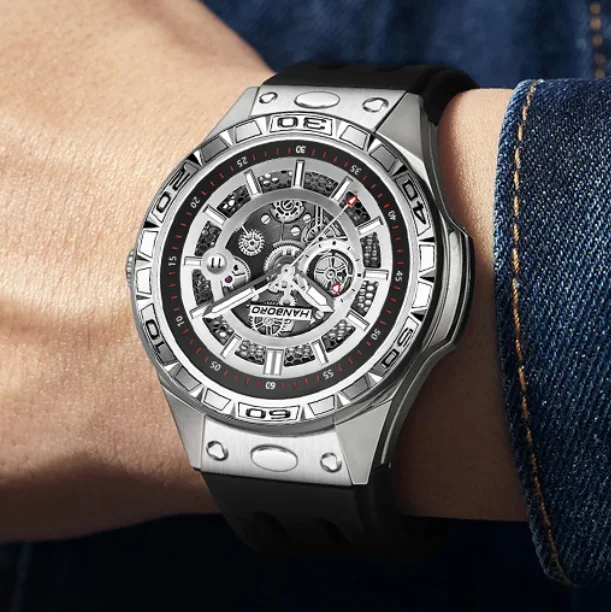 HANBORO Men Automatic Watch 42mm Mechanical Wristwatch 50m Waterproof Sapphire Mirror Luminous Miyota 8217 Quick Release Strap