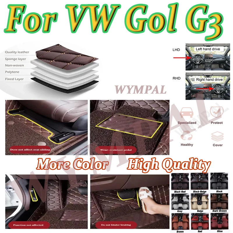 Tapete de couro luxuoso para assoalho de carro, para vw gol g3 2000 2001 2002 2003 2004, 4 portas, diamante, mulher, almofada para pés, acessórios de carpete automático