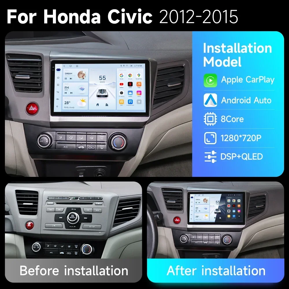 9 inch for Honda Civic 2011-2013 2014 2015 Android 13 WIFI Car Radio Multimedia Video Stereo Player Navigation GPS CarPlay WIFI view 2