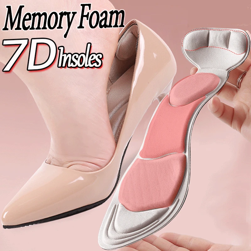 4/2PCS 7D Memory Foam Insole Pad Inserts Heel Post Back Breathable Anti-slip for High Heel Shoe Insert Protector Shoes Insole
