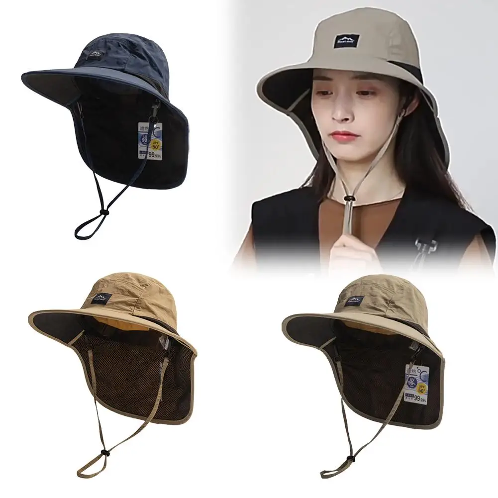 Unisex Summer Wide Brim Waterproof and Quick-drying Caps Outdoor Mesh Visor Sun Hats Bucket Panama Hat Breathable Flap with F0C7