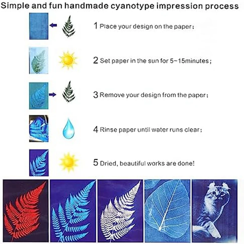 30 Sheets Sun Print Paper Kits Cyanotype Paper Kit A4 Nature Printing Solar For Kids Adults DIY Art Crafts Project