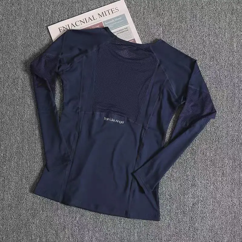 

Женский топ для йоги и фитнеса, быстросохнущая футболка, спортивная облегающая футболка с длинными рукавами, для похудения, дышащая сетка для бега