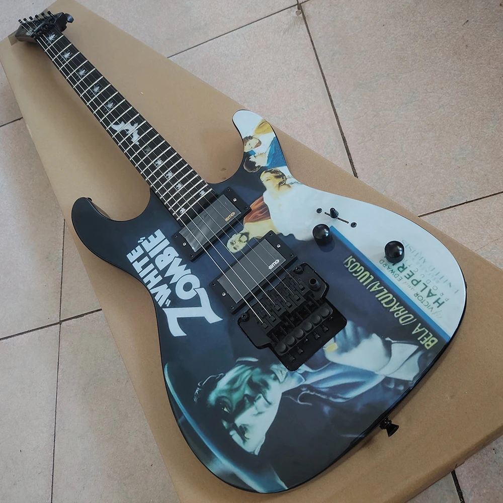 

24 Frets black painted electric guitars, EMG pickups, body and head painting processing in stock, fast delivery
