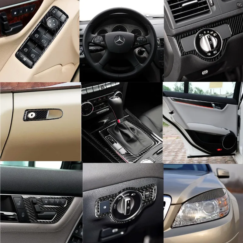 

For Mercedes-Benz C Class W204 2007-2010 Black Carbon Fiber Car Stickers Interior Decoration Protection Styling Auto Accessories