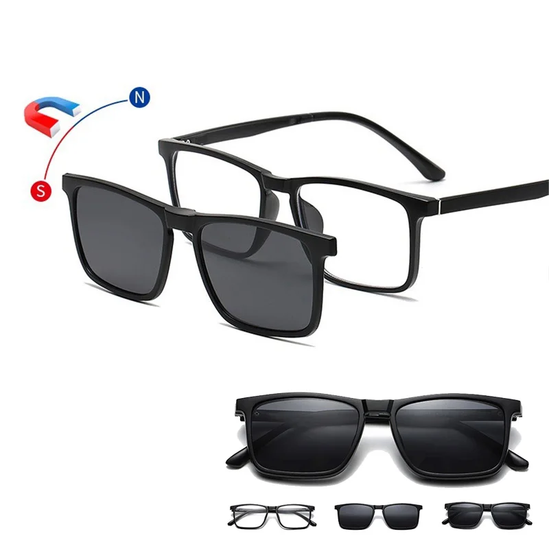 

9511A 2 in 1 Sunglasses Cycling-TR90 Sports Vintage Magnetic Clip-On Spectacle Square Frames Alloy Hinge Sunglasses Set