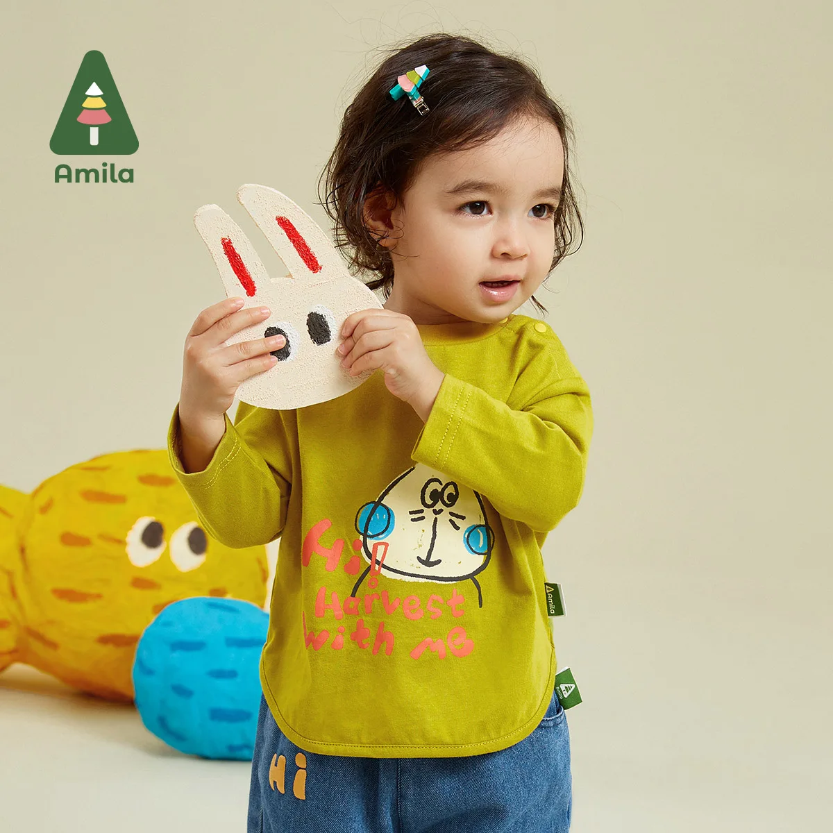 Amila T-shirt for  Boy Girl  2023 Autumn New Multi Color Outfit 100% Cotton Fashion Round Neck  Baby Clothes   Breathable Baby\'s