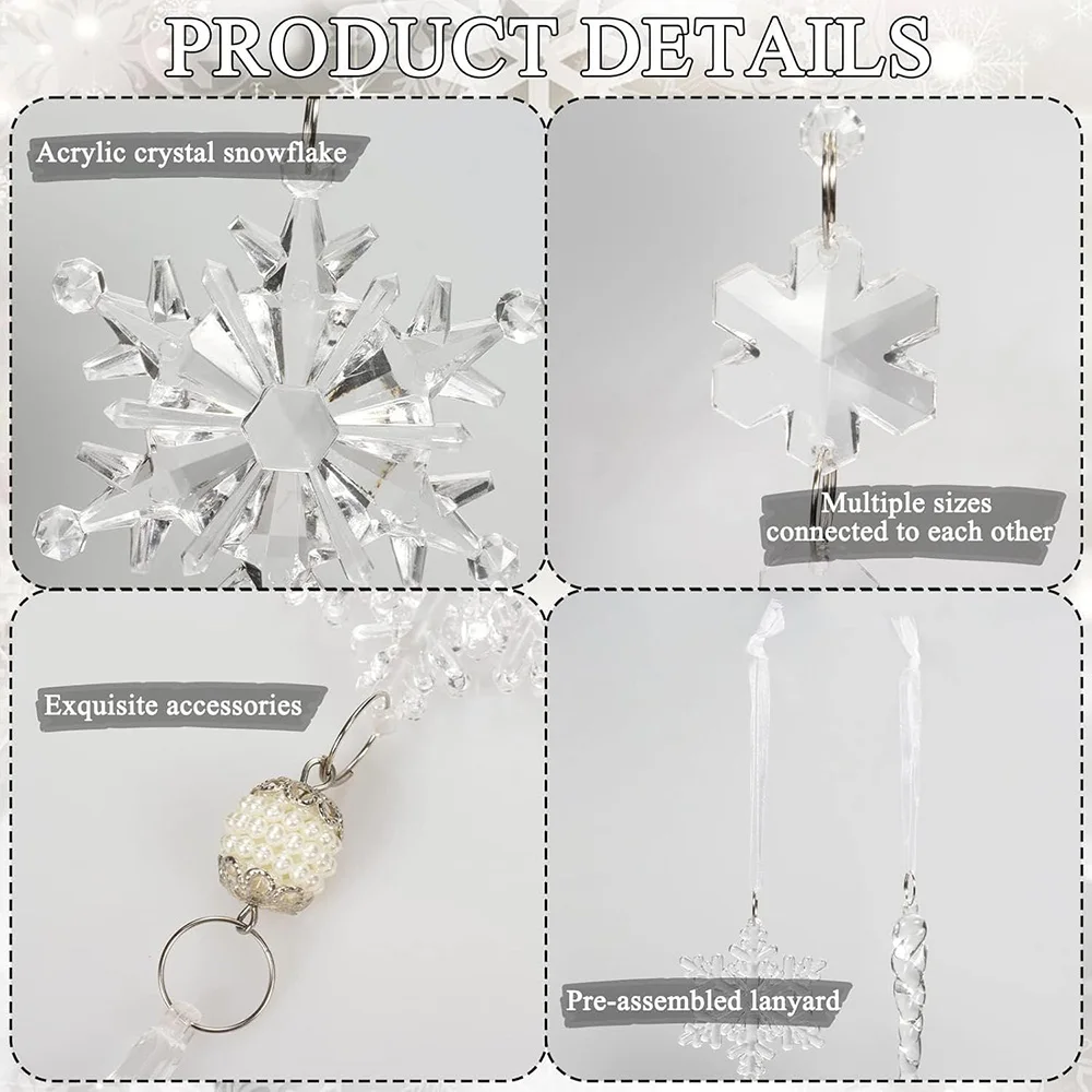 Christmas Ornaments Snowflakes Decorations Hanging Acrylic Crystal Icicle Drop Crystal Decorations for Christmas New Year Party