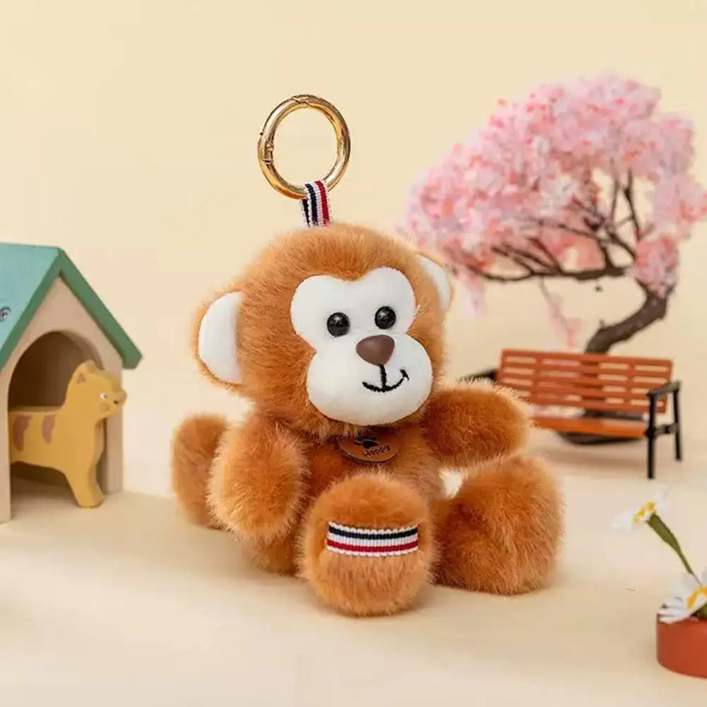 Cute Cartoon Plush Keychain Soft Fluffy Stuffed Doll Backpack Pendant Panda Lion Monkey Sloth Gorilla Dinosaur Ornament