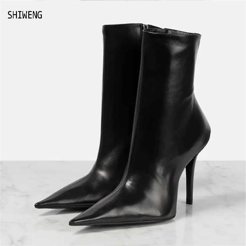 

Women's Thin Heel Boots Winter New Pionted Toe Mid Calf Boots for Women Fashion Dress High Heels Shoes Thigh High Boots 44