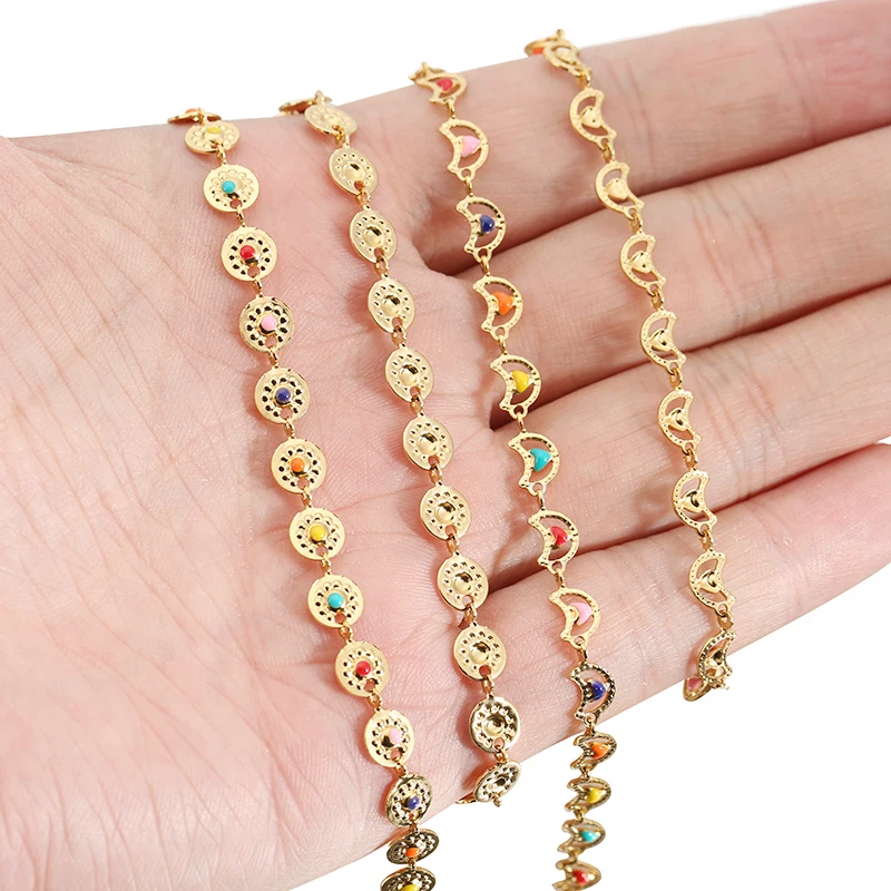 1 Meter Stainless Steel Colorful Round Sector Shape Gold Enamel Chain for DIY Bracelets Jewelry Making Necklace Supplies Finding