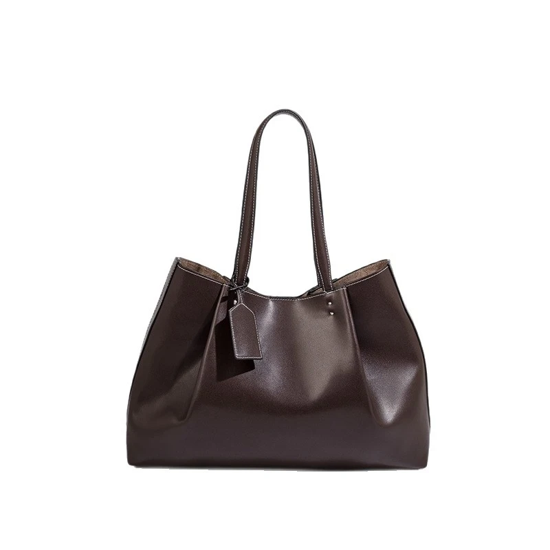 Black Soft Leather Minimalist Tote Bag Women's Daily Commuter Work Shoulder Purse