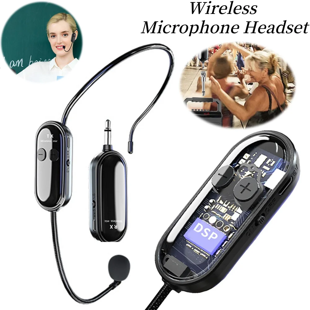 2.4G Wireless Microphone Headset Long Range Wireless Headset & Handheld 2 in 1 Mic for Voice Amplifier Stage Speakers Teach