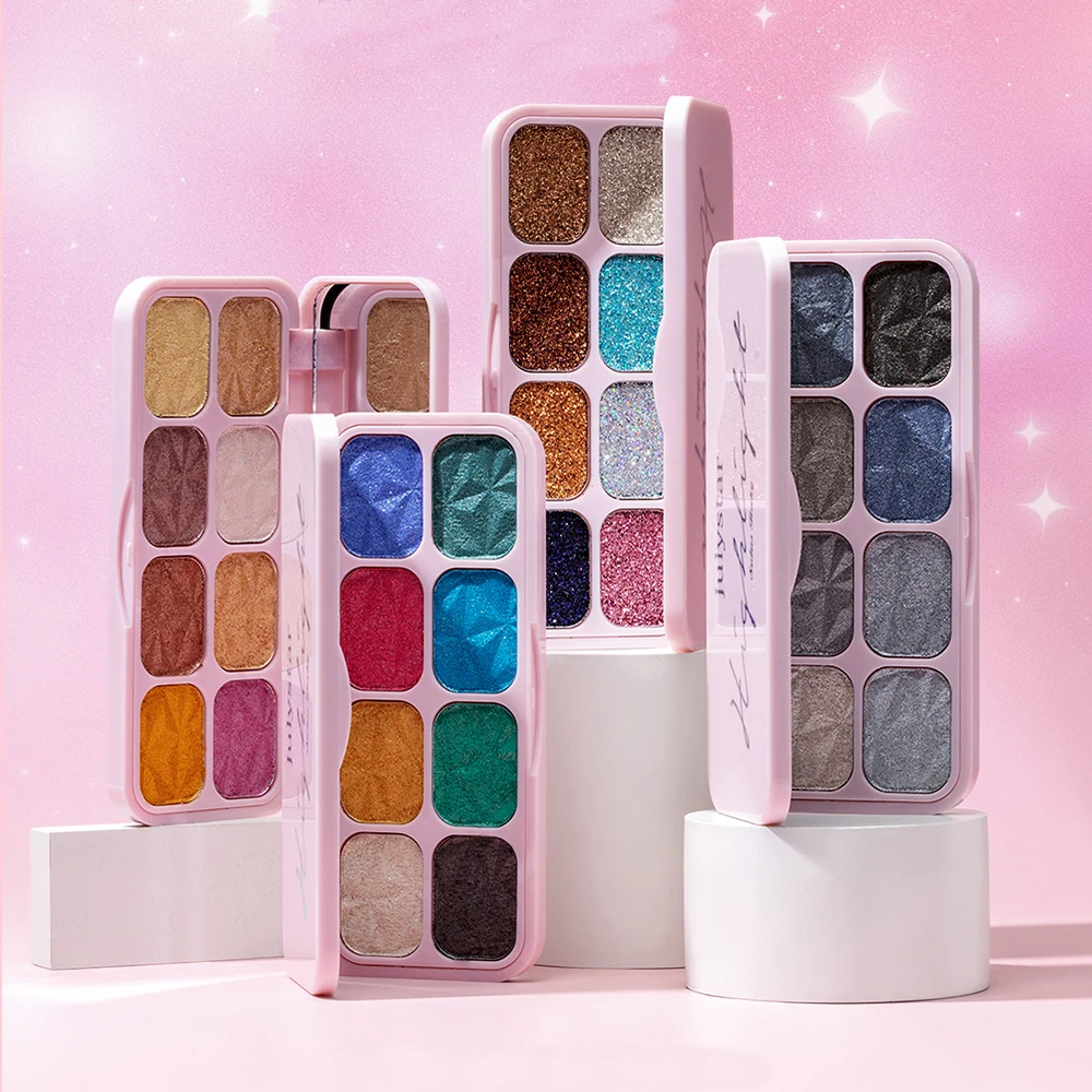 All-in-one 8 cores destaques paleta de maquiagem multicolorido sombra de olho disco roxo arco-íris glitter destaques maquiagem cromo olho mak