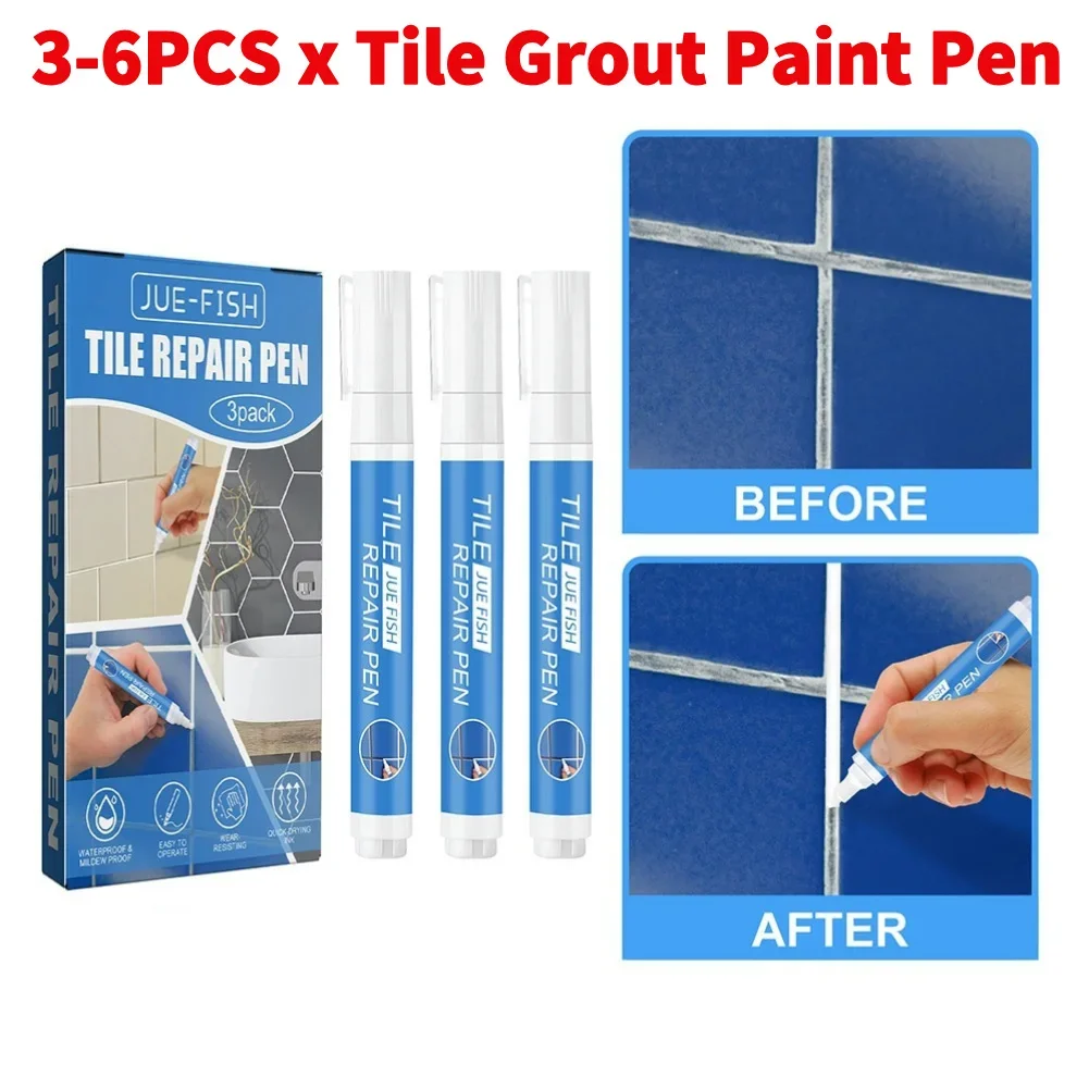 

3-6PCS Wall Tile Marker Pen Waterproof White Grout Restorer Gap Repair for Bathroom Floor Seam Paint Filling Construction Tools