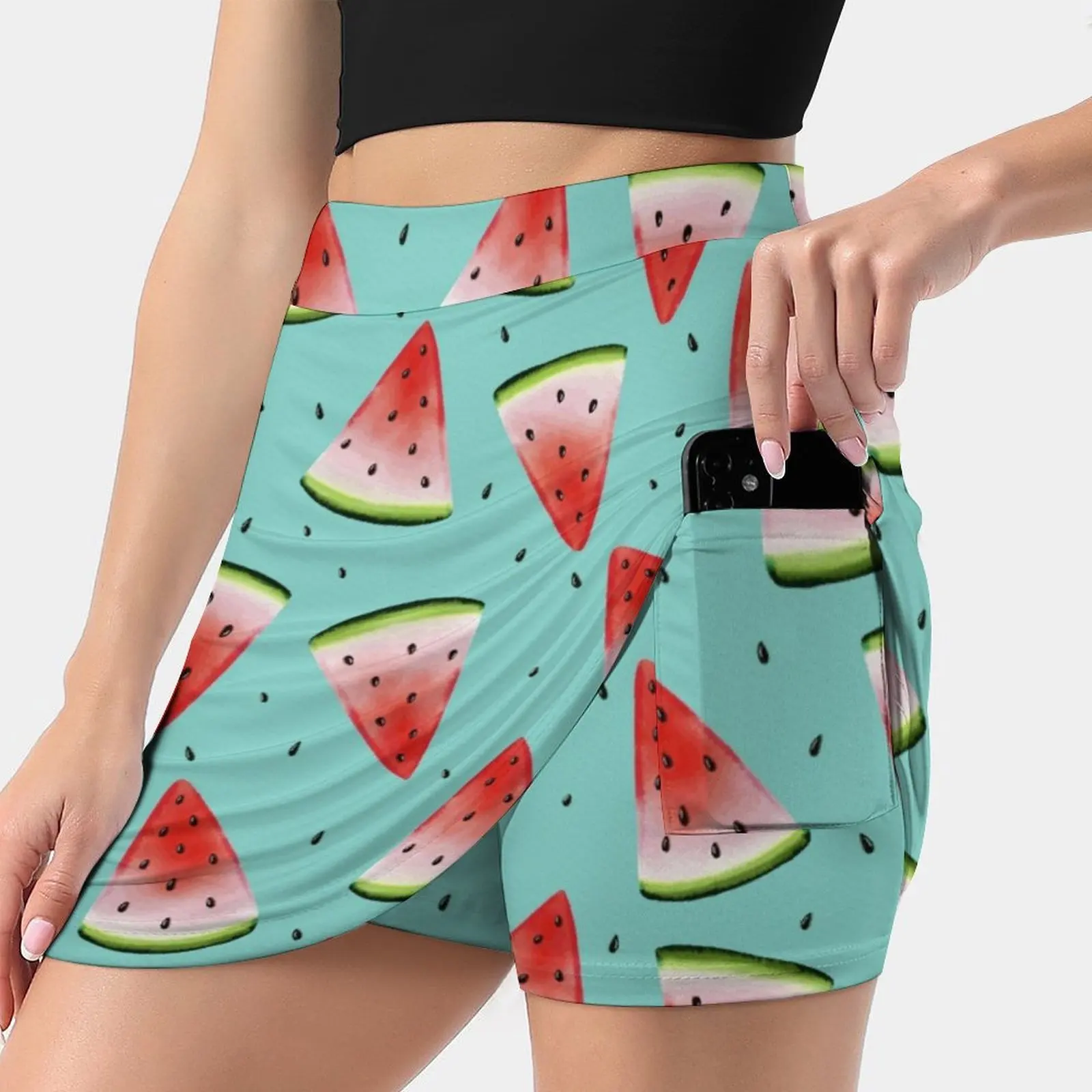 Melon Dance : Summer Patterns And Melon Sticker Set Women's skirt With Hide Pocket Tennis Skirt Golf Skirts Badminton Skirts