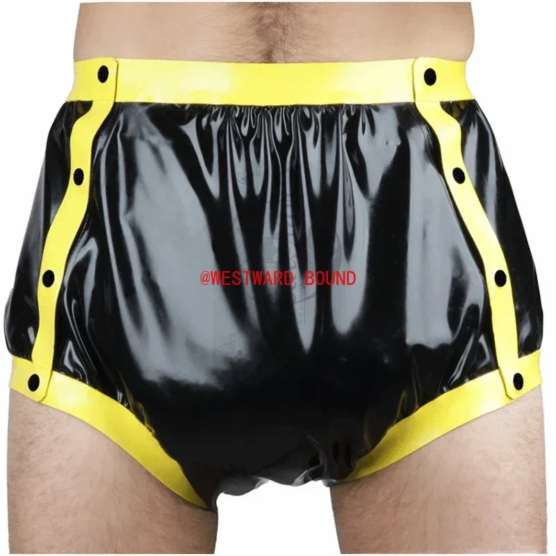 

Черный, желтый сексуальный латексный подгузник по индивидуальному заказу с пуговицами спереди, свободно смокинг, резиновые шорты-боксеры, трусы, нижнее белье