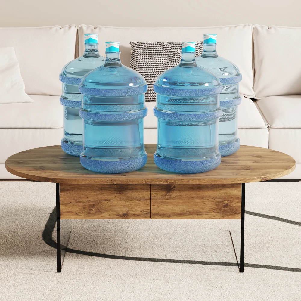 Modern Coffee Table with Double Drawers, MDF Top & Clear Tempered Glass Sides, Simple Storage Design