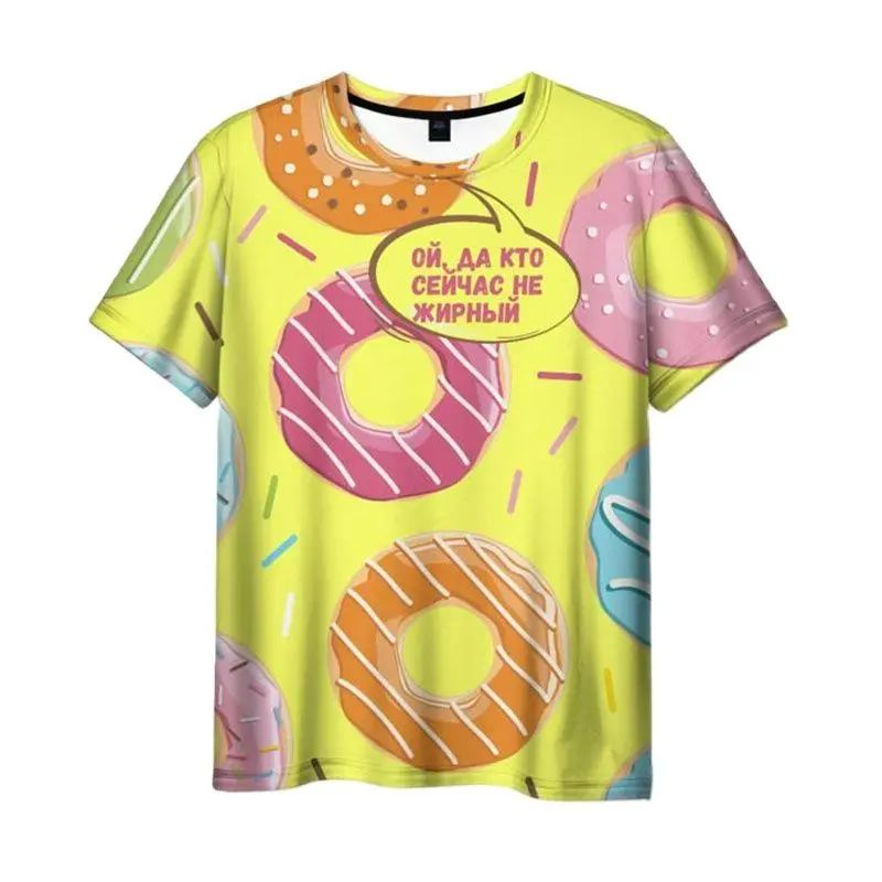 Ice Cream Donut Food 3D Printing Summer Creative Men's And Women's Street Hip-Hop Personality O-Collar Short Sleeve T-shirt Tops