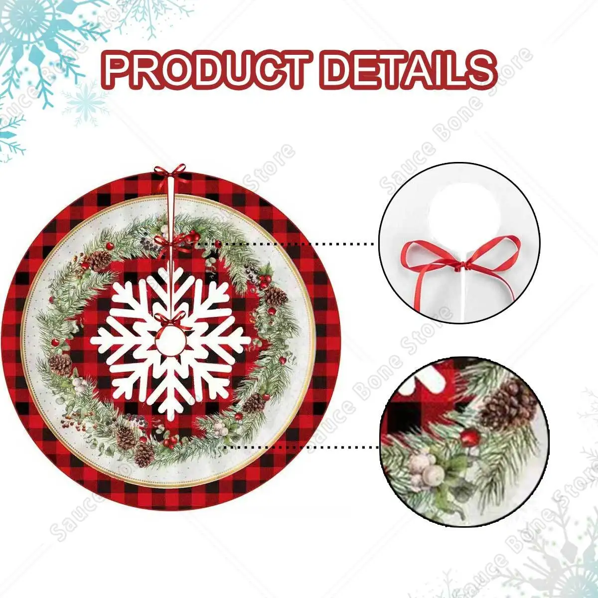 1pc Christmas Tree Skirt 36/48/60 Inches, Christmas Tree Skirts, Xmas Tree Skirt for Christmas Holiday Party Decorations.