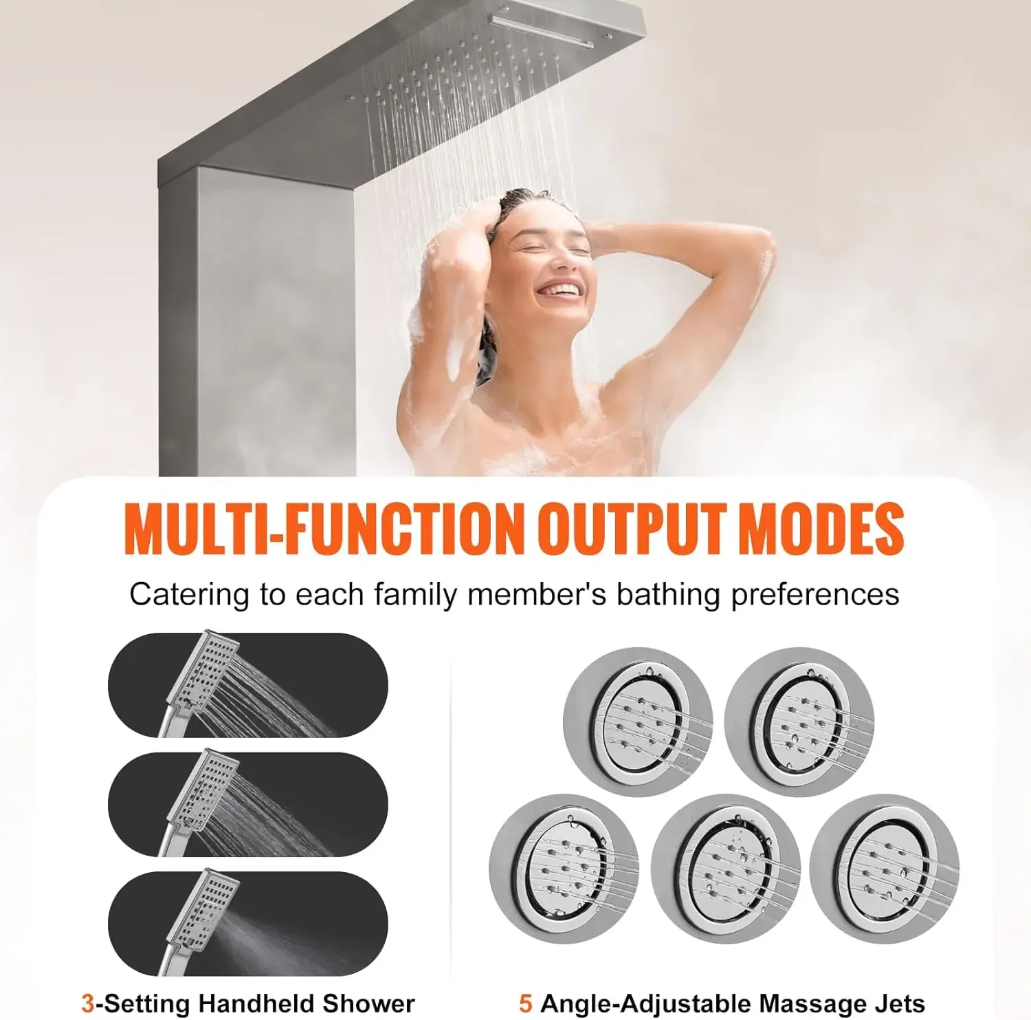 4 Shower Modes Shower Tower System,Rainfall, Waterfall,5 Full Body Massage Jets and 3-Setting Handheld Shower Head with 59