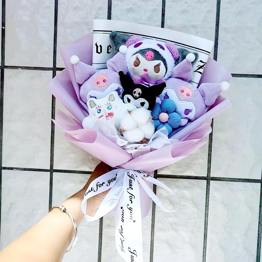 Hallo Kitty Plüsch Puppe Bouquet Sanrio Weihnachts geschenke meine Melodie Kuromi Cinna moroll ausgestopfte Plüschtiere Valentinstag Geburtstag Gif