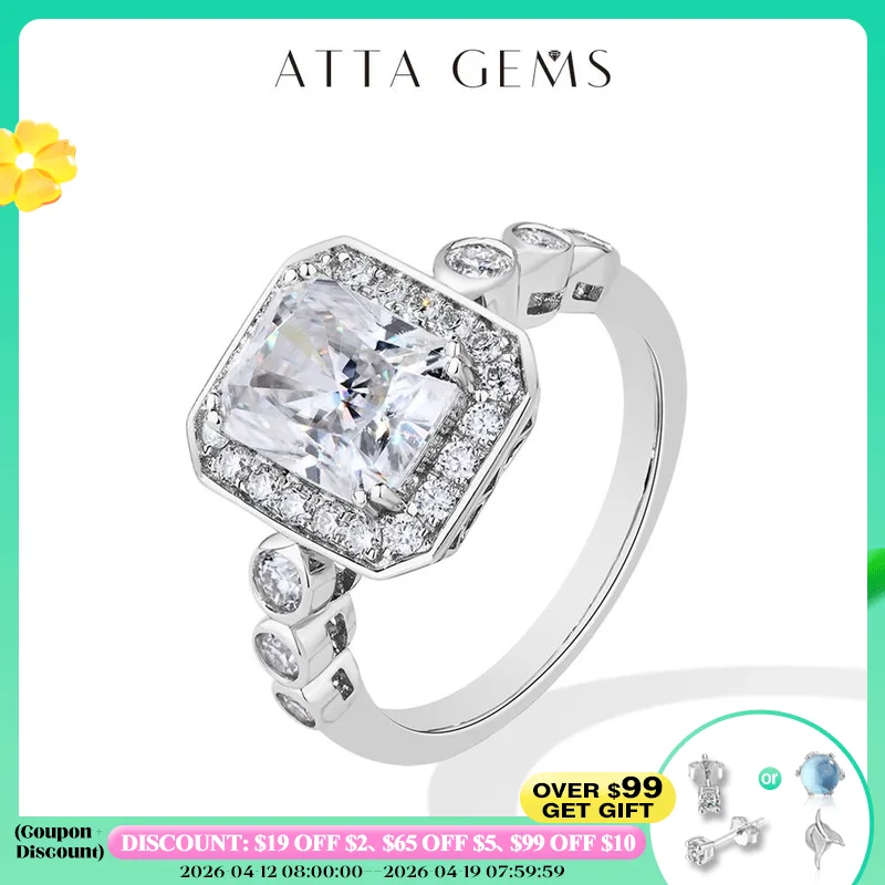 

ATTAGEMS Emerald Cut 3.0ct Moissanite Rings s925 Sterling Silver for Women Engagement Ring Luxury Bridal Wedding Jewelry for Her